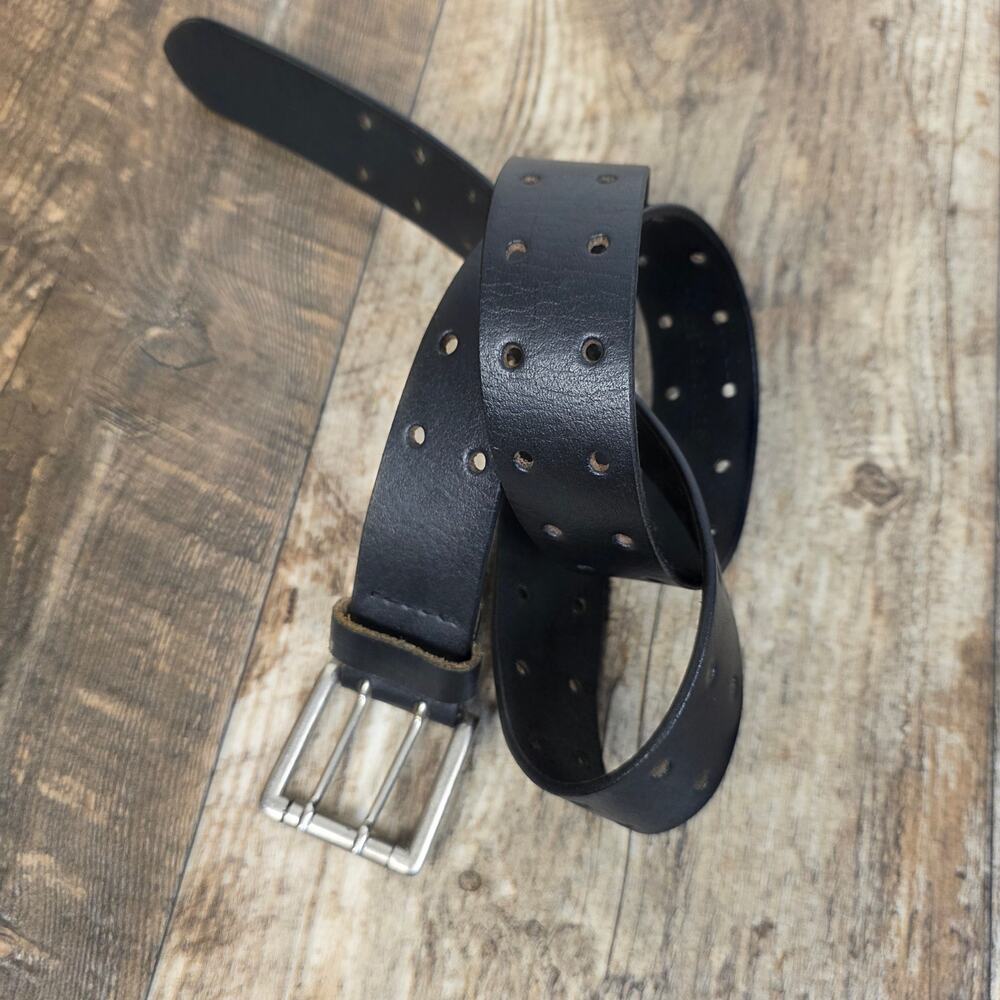 Black Leather Double Hole Belt Unisex Punk Grunge Goth Made in India